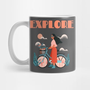 Explore - Woman on Bicycle Mug